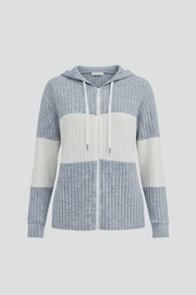 Women’s Hooded Jacket with Zipper and Ribbed Panels