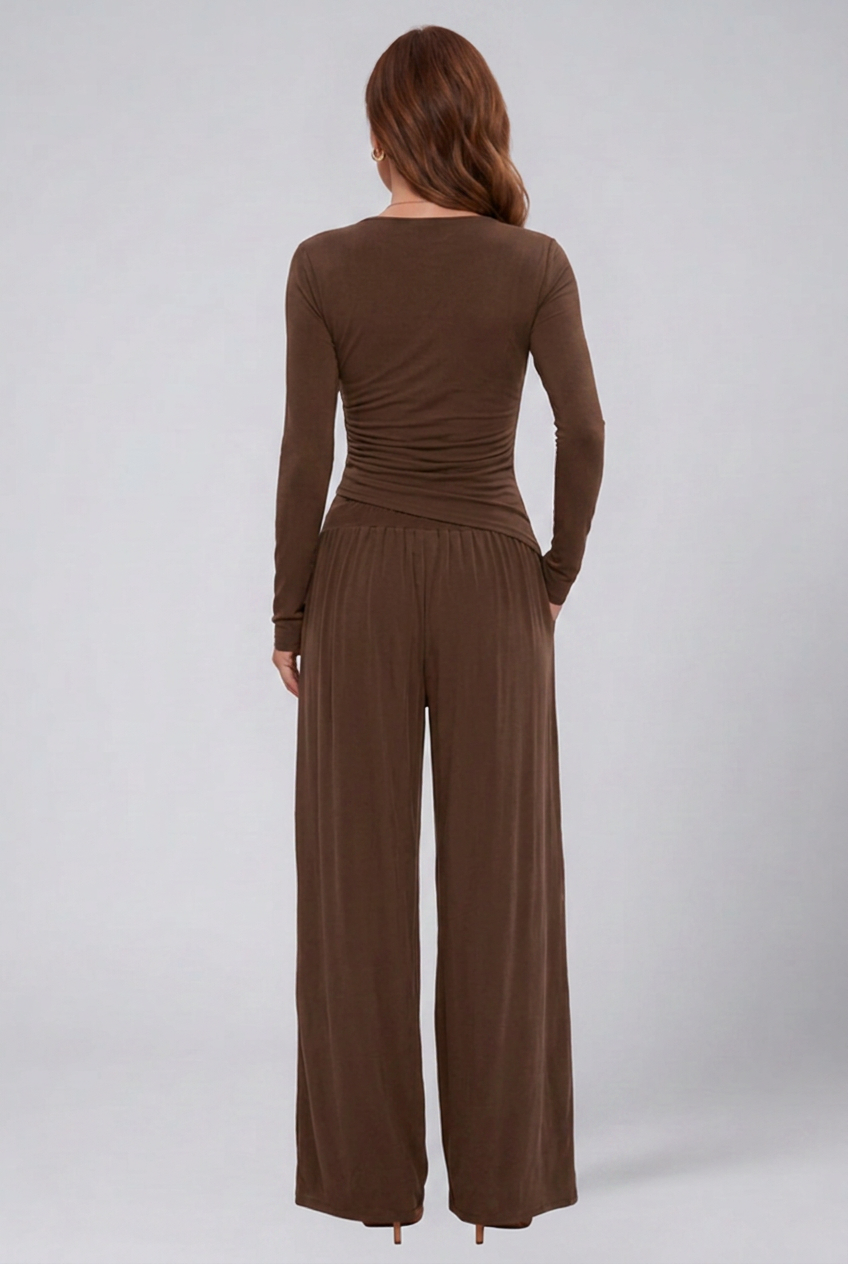 Wrap V-Neck Wide Leg Trouser Set