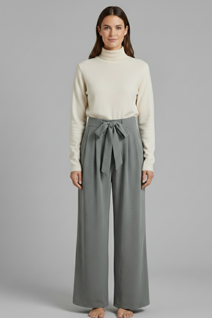 Tie Waist Wide Leg Palazzo Trousers