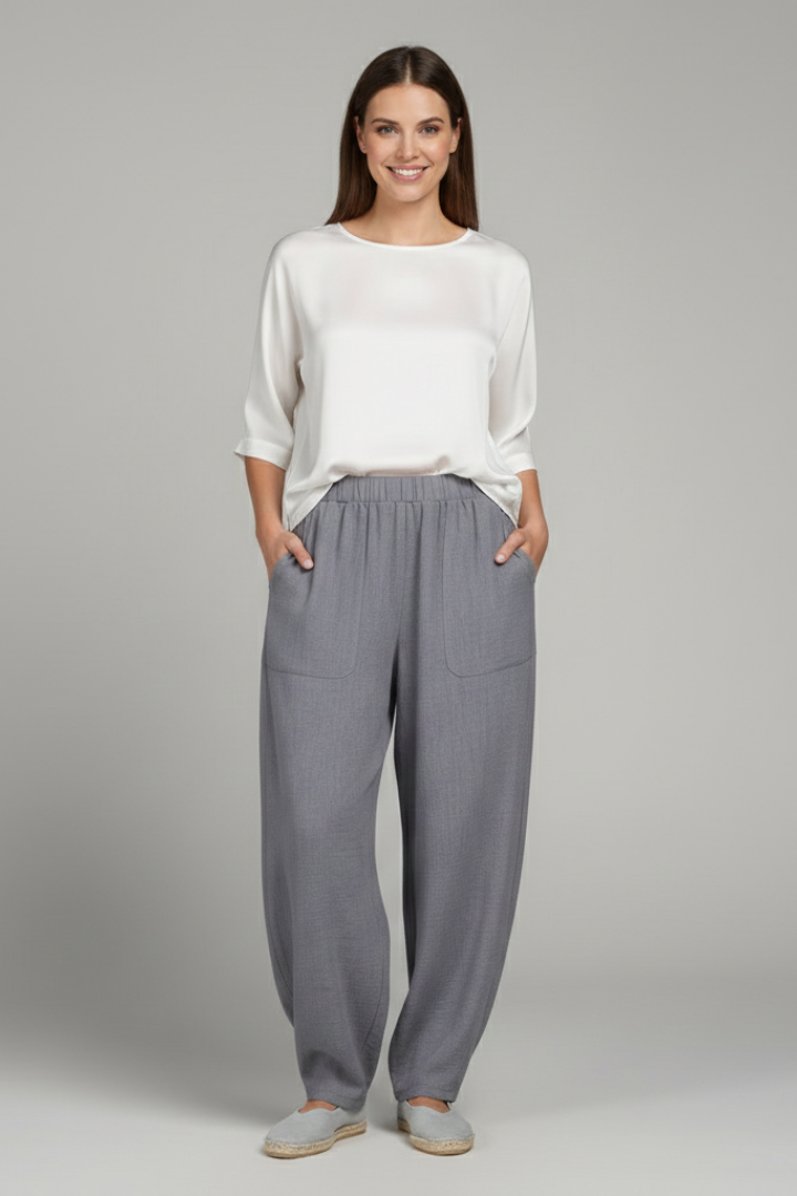 Elastic Waist Tapered Leg Trousers