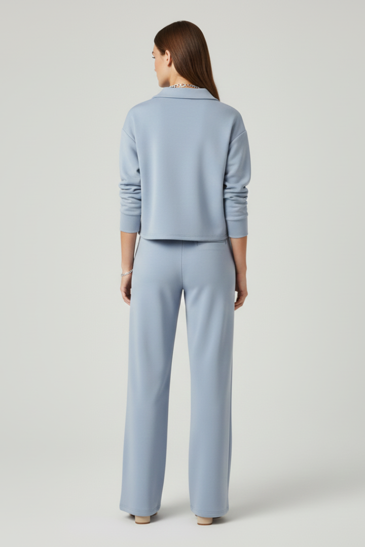 V-Neck Wide Leg Trouser Set