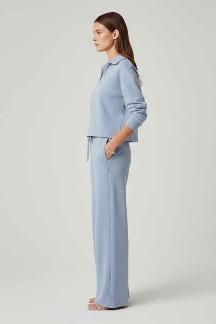 V-Neck Wide Leg Trouser Set