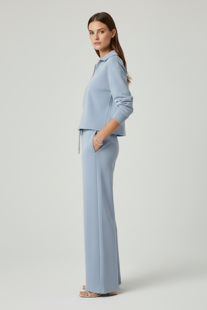 V-Neck Wide Leg Trouser Set