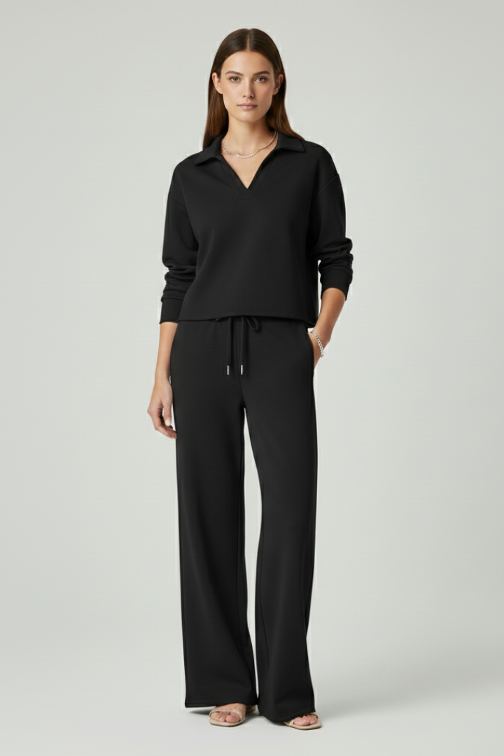 V-Neck Wide Leg Trouser Set