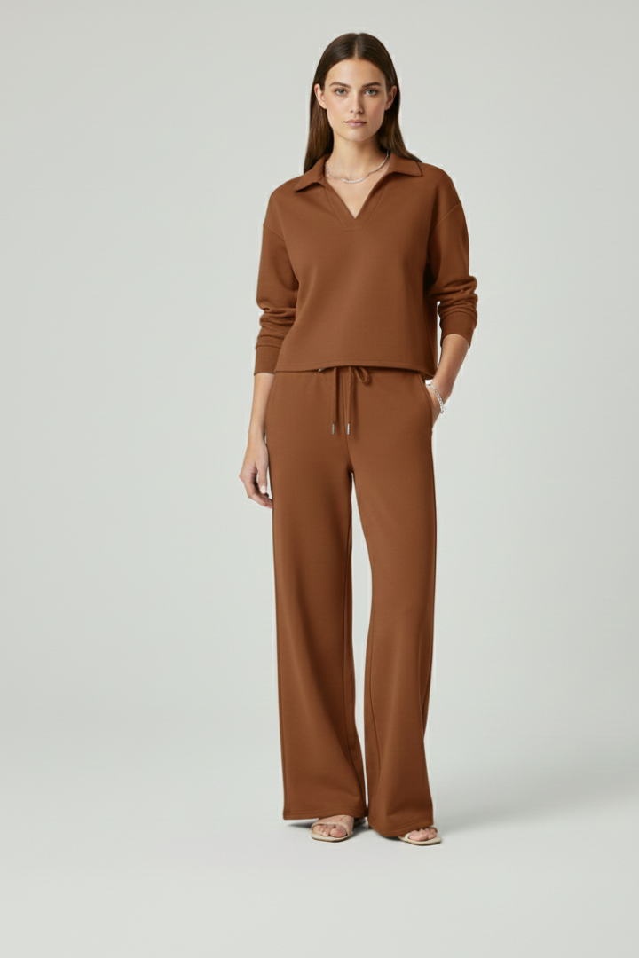 V-Neck Wide Leg Trouser Set