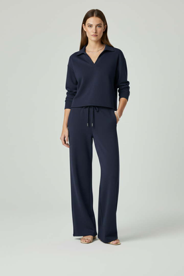 V-Neck Wide Leg Trouser Set