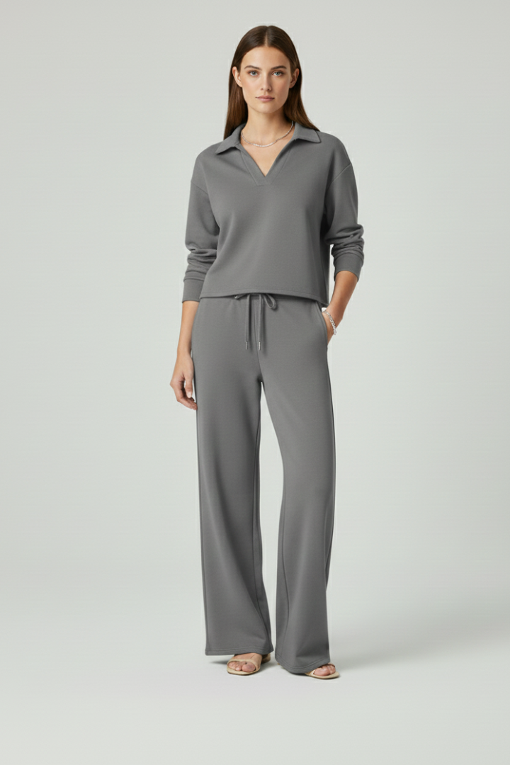 V-Neck Wide Leg Trouser Set