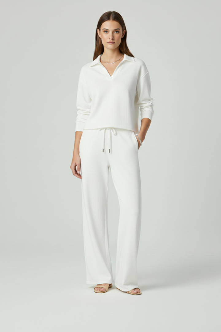 V-Neck Wide Leg Trouser Set
