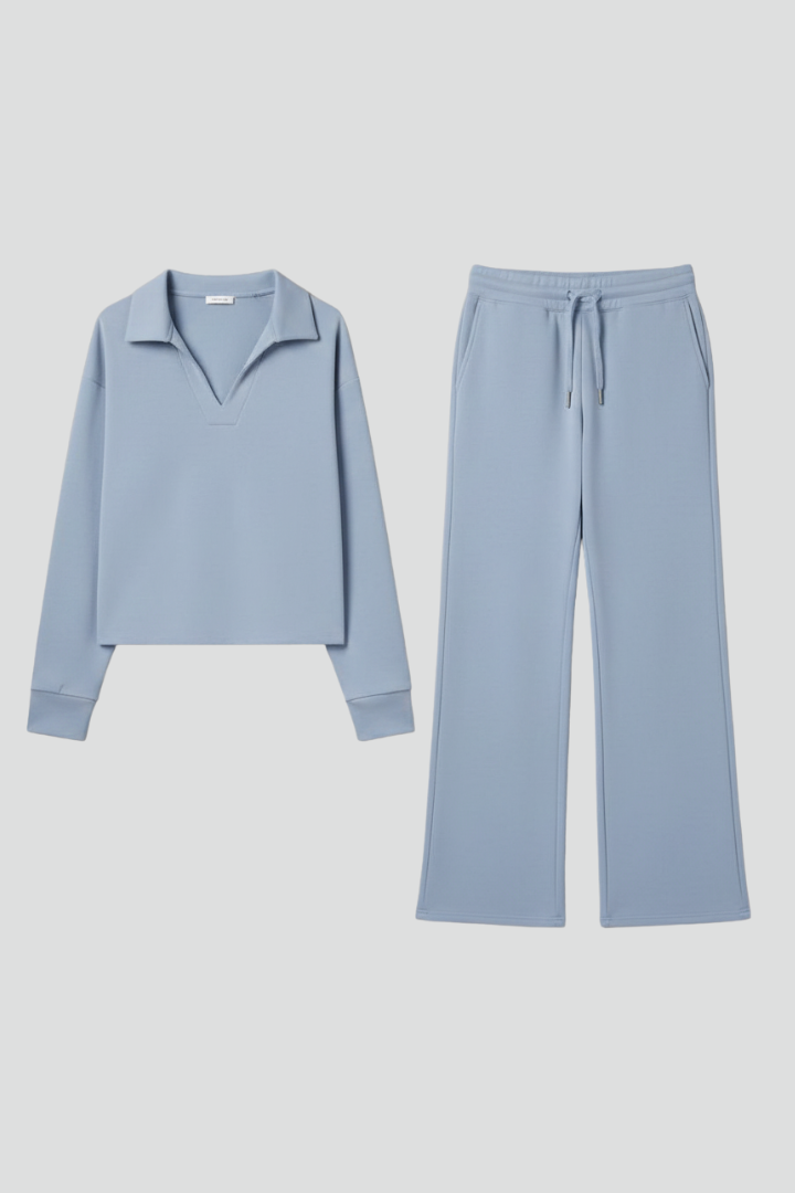 V-Neck Wide Leg Trouser Set