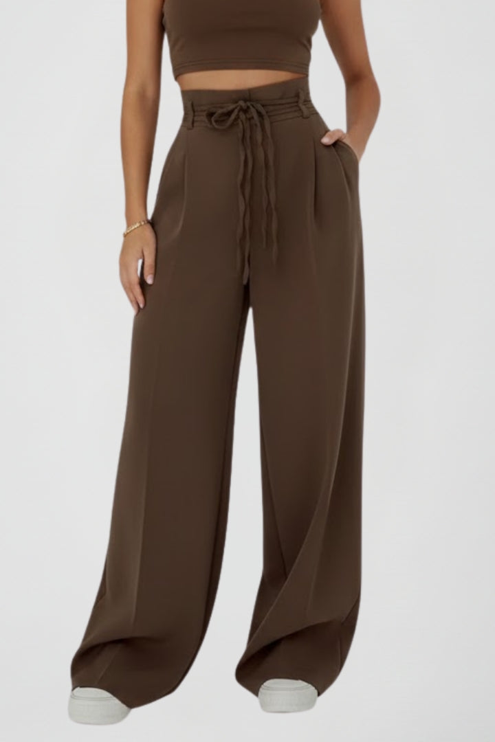 High Waist Tie Wide Leg Trousers