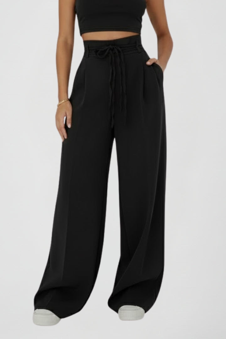 High Waist Tie Wide Leg Trousers