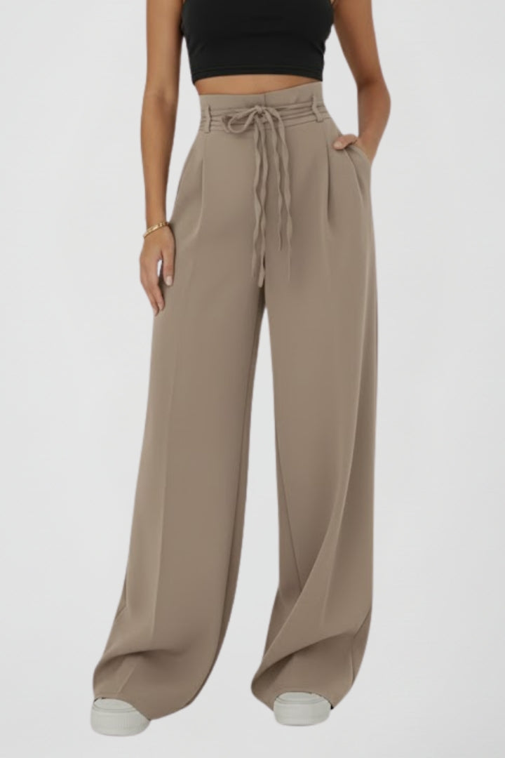 High Waist Tie Wide Leg Trousers