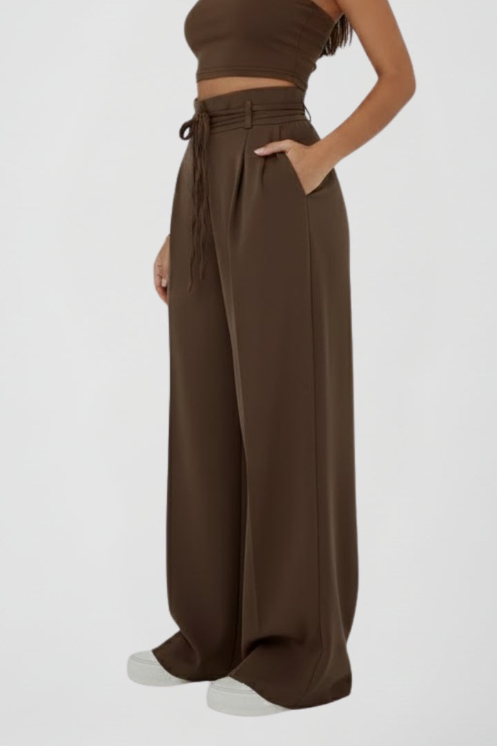 High Waist Tie Wide Leg Trousers
