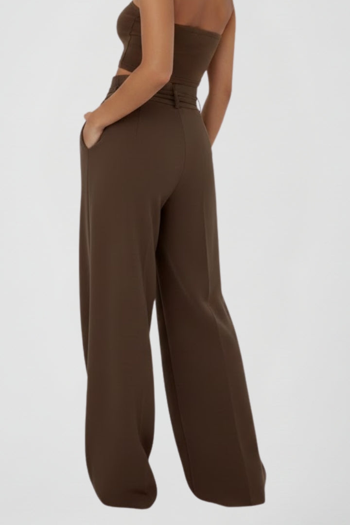 High Waist Tie Wide Leg Trousers