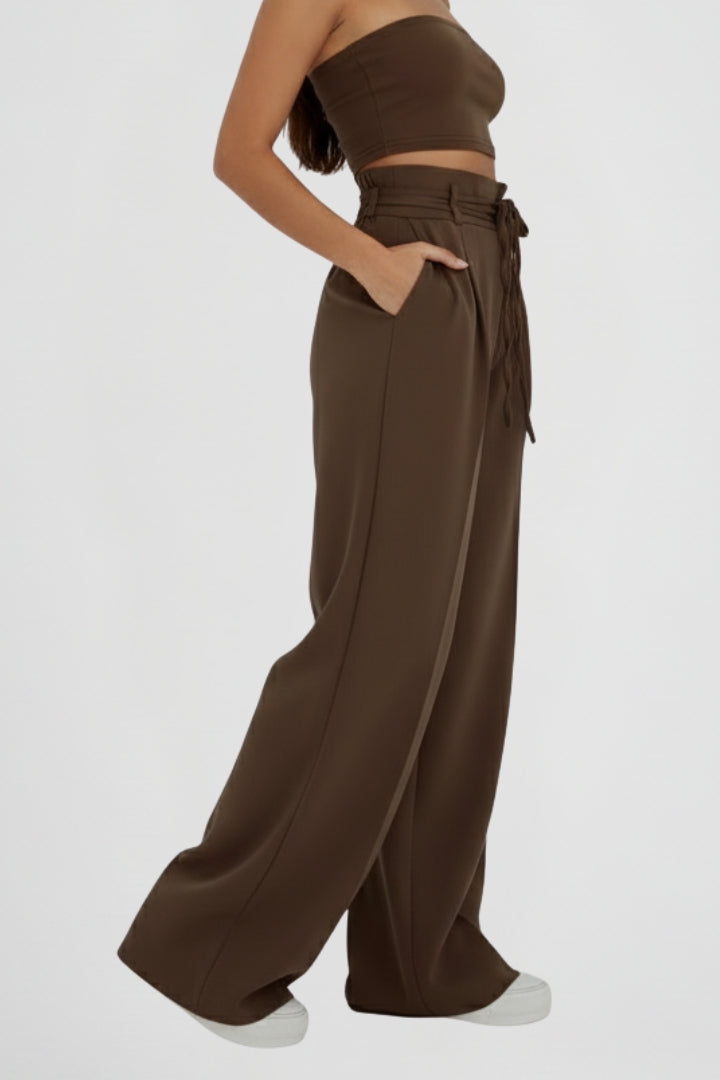 High Waist Tie Wide Leg Trousers