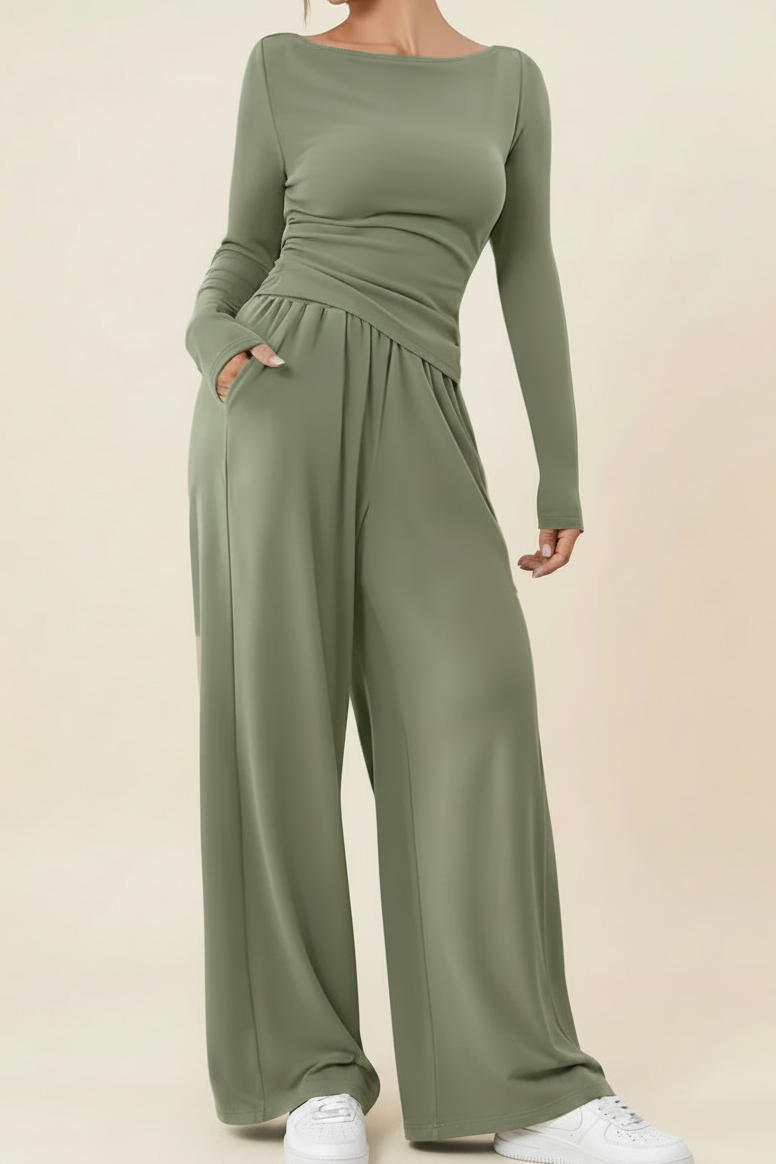 Boat Neck Palazzo Two Piece Set