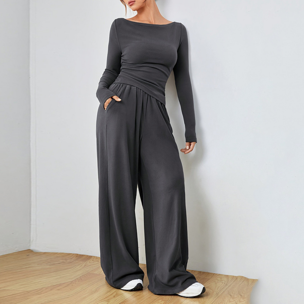 Boat Neck Palazzo Two Piece Set