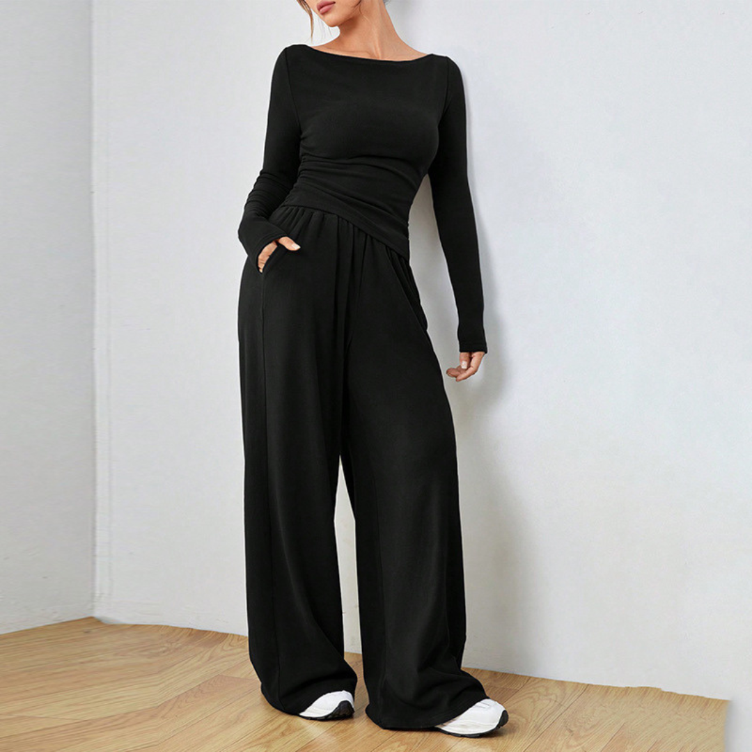 Boat Neck Palazzo Two Piece Set