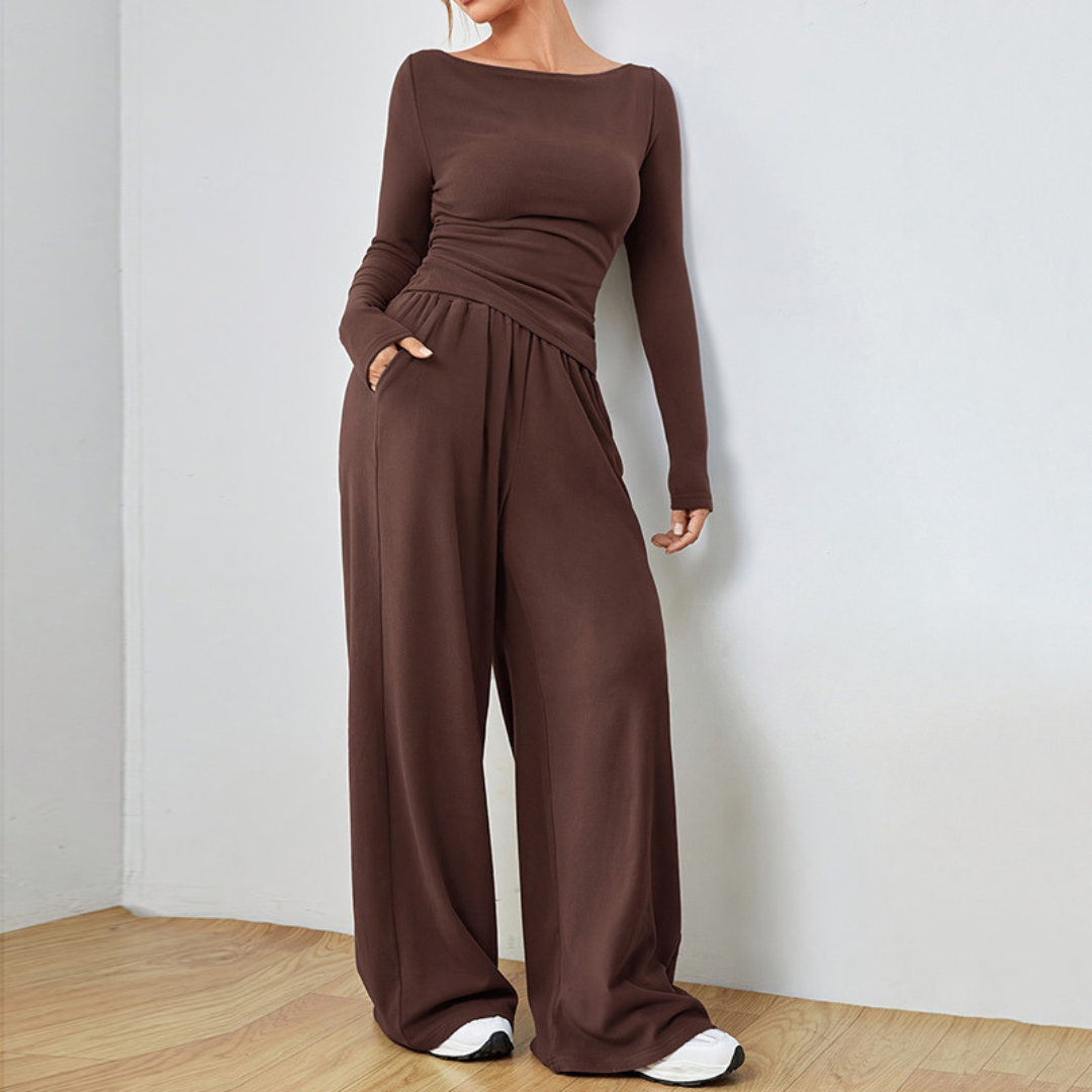 Boat Neck Palazzo Two Piece Set