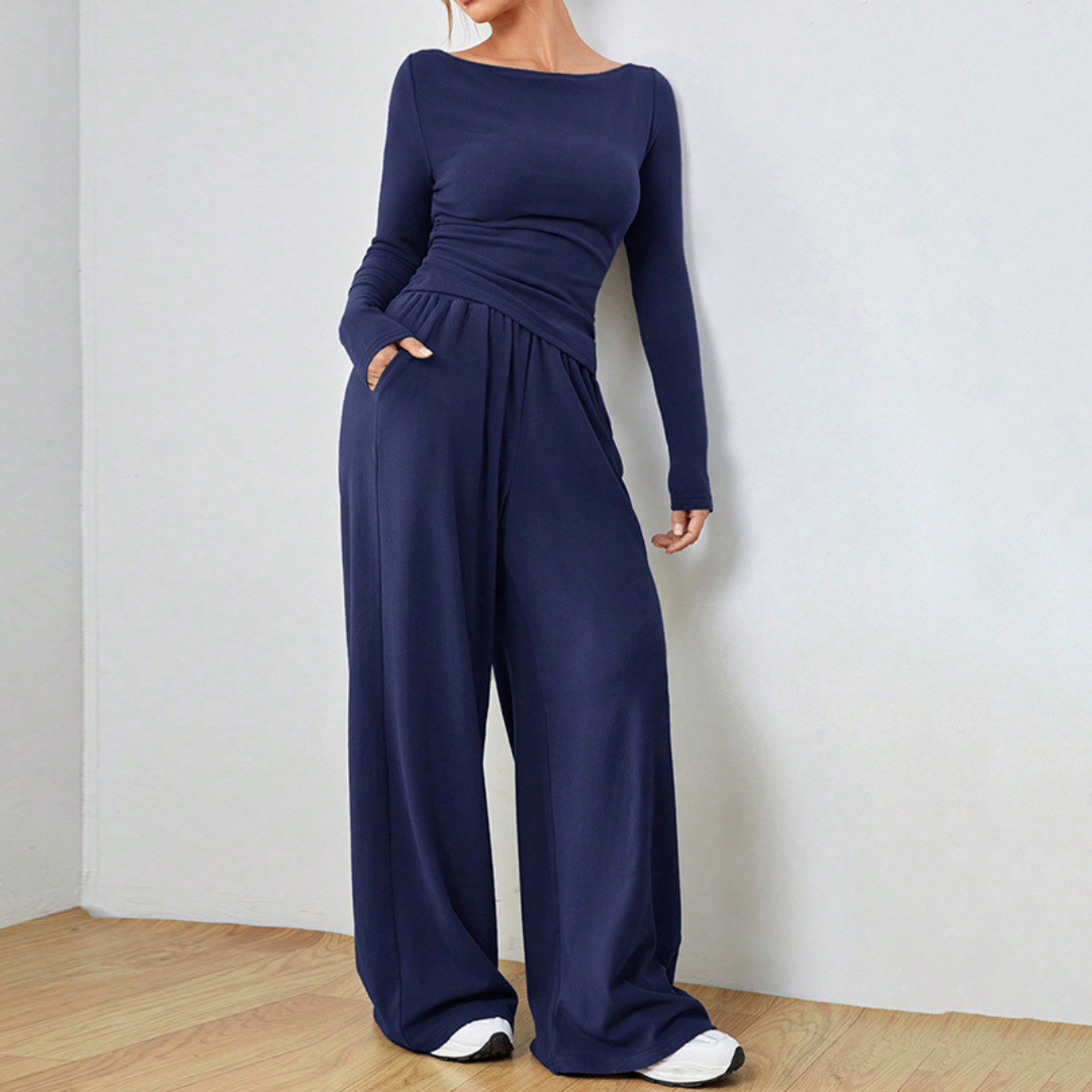 Boat Neck Palazzo Two Piece Set