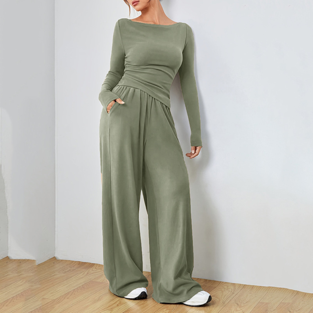 Boat Neck Palazzo Two Piece Set