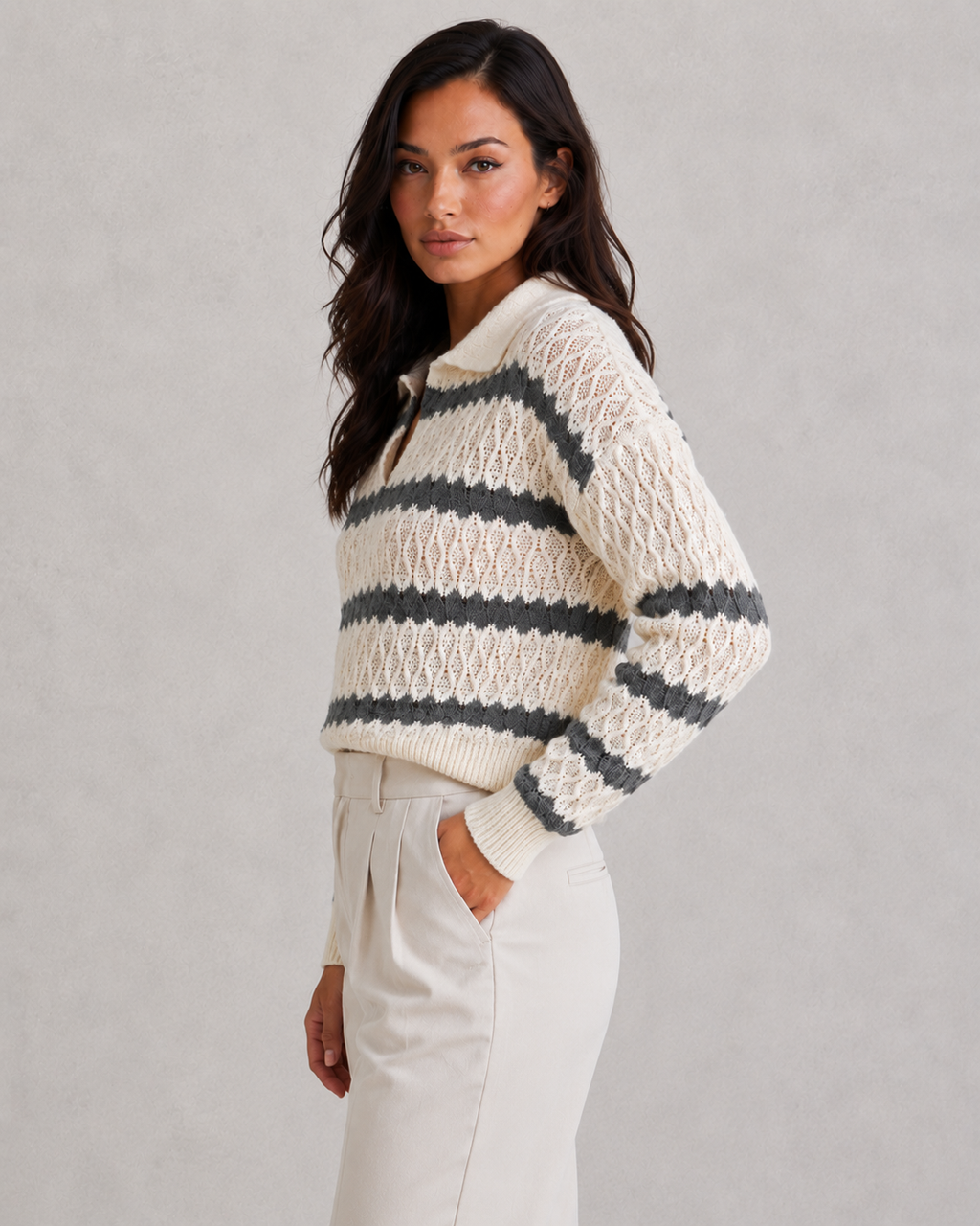 Striped Collared Knit Jumper