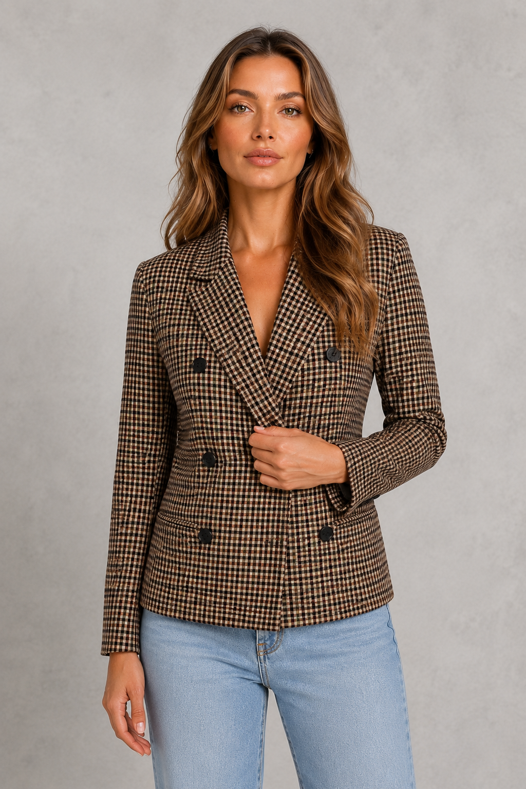 Double Breasted Checked Tailored Blazer
