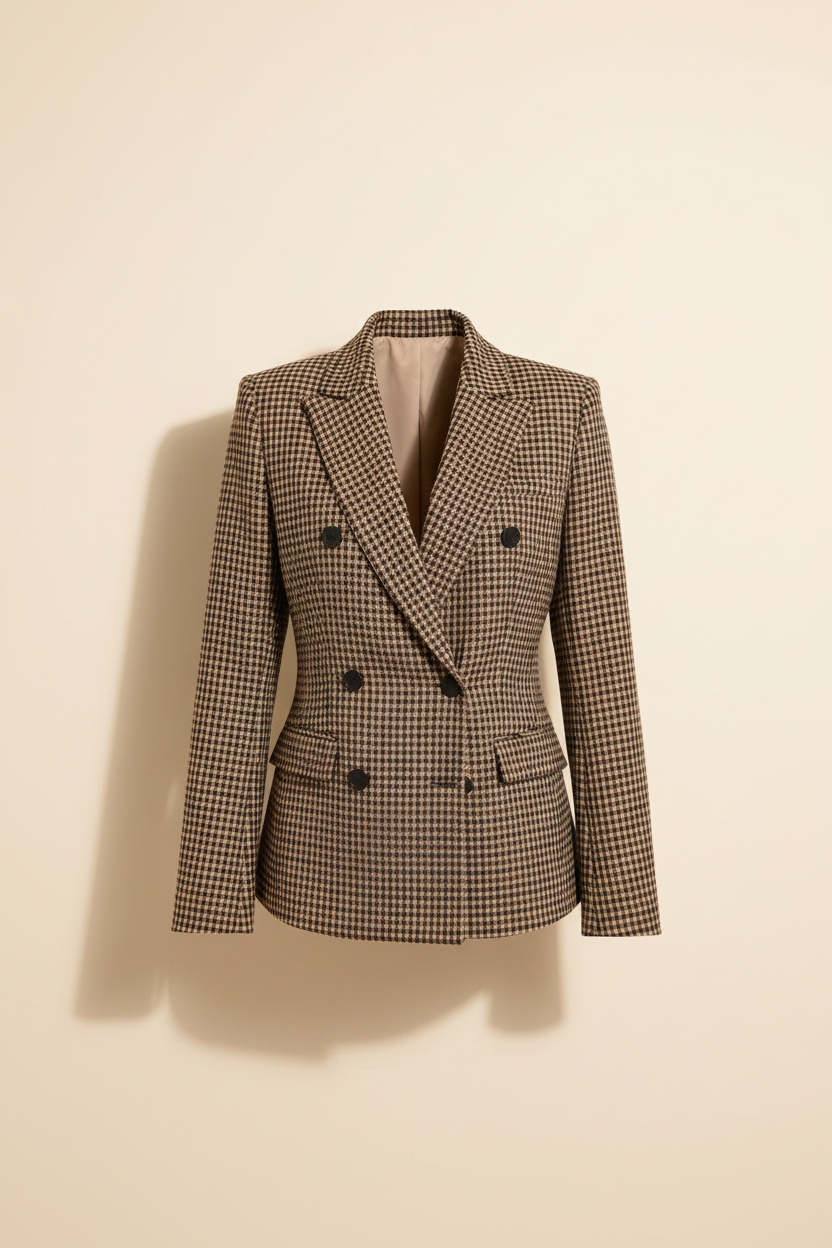 Double Breasted Checked Tailored Blazer