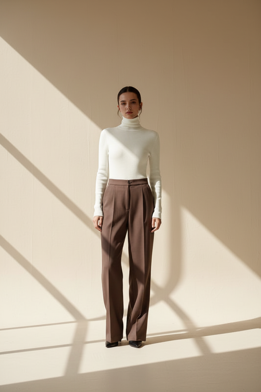 Ribbed High Neck Knit Top