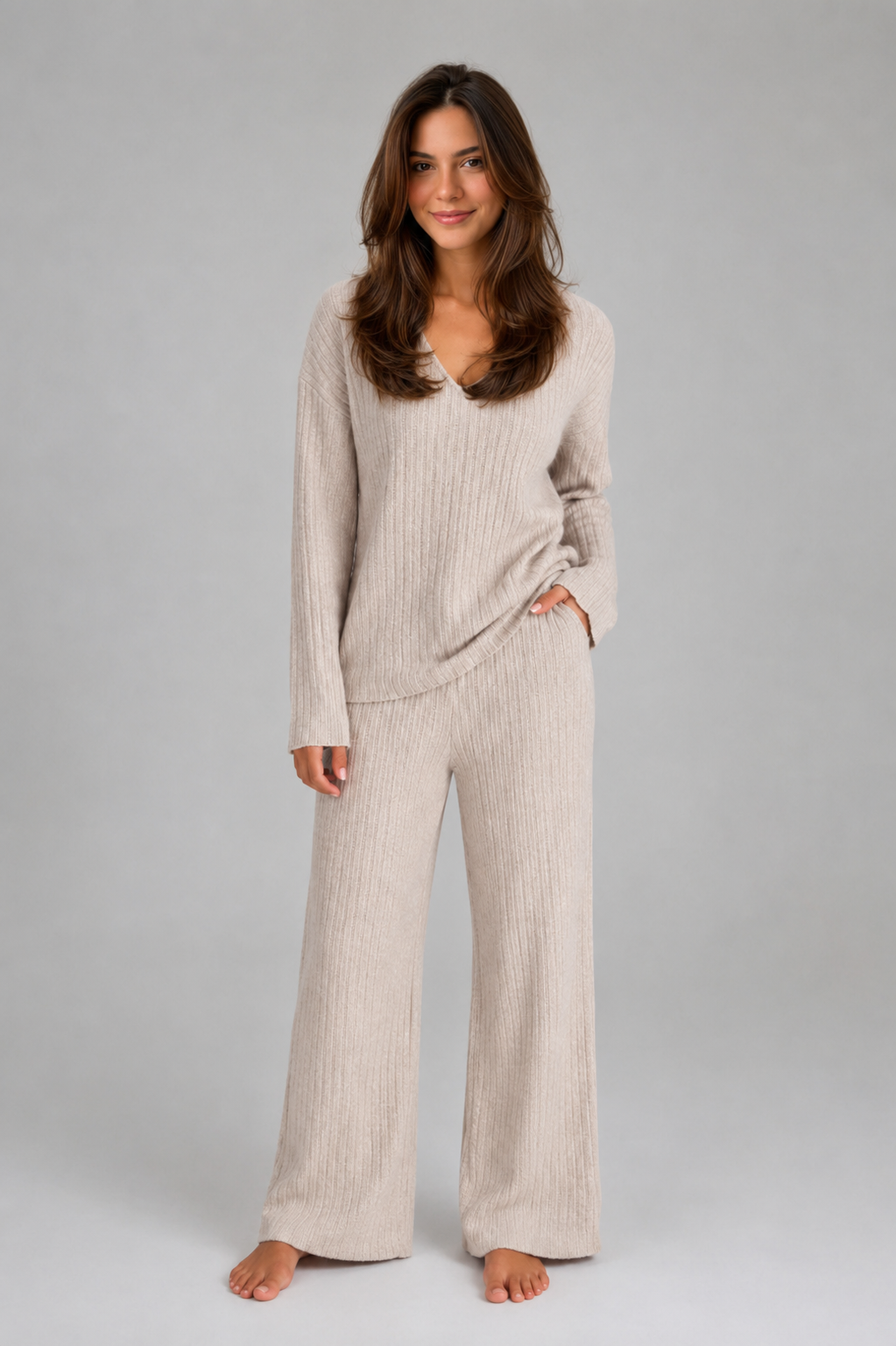 Ribbed Knit Wide Leg Co-Ord Set