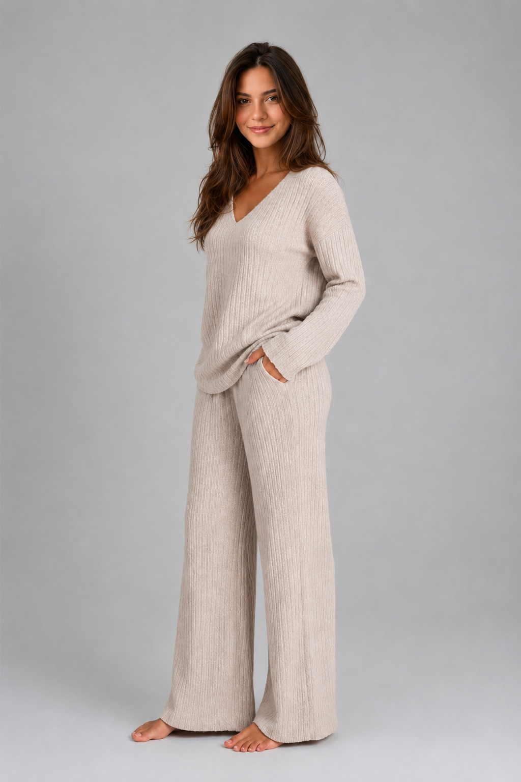 Ribbed Knit Wide Leg Co-Ord Set