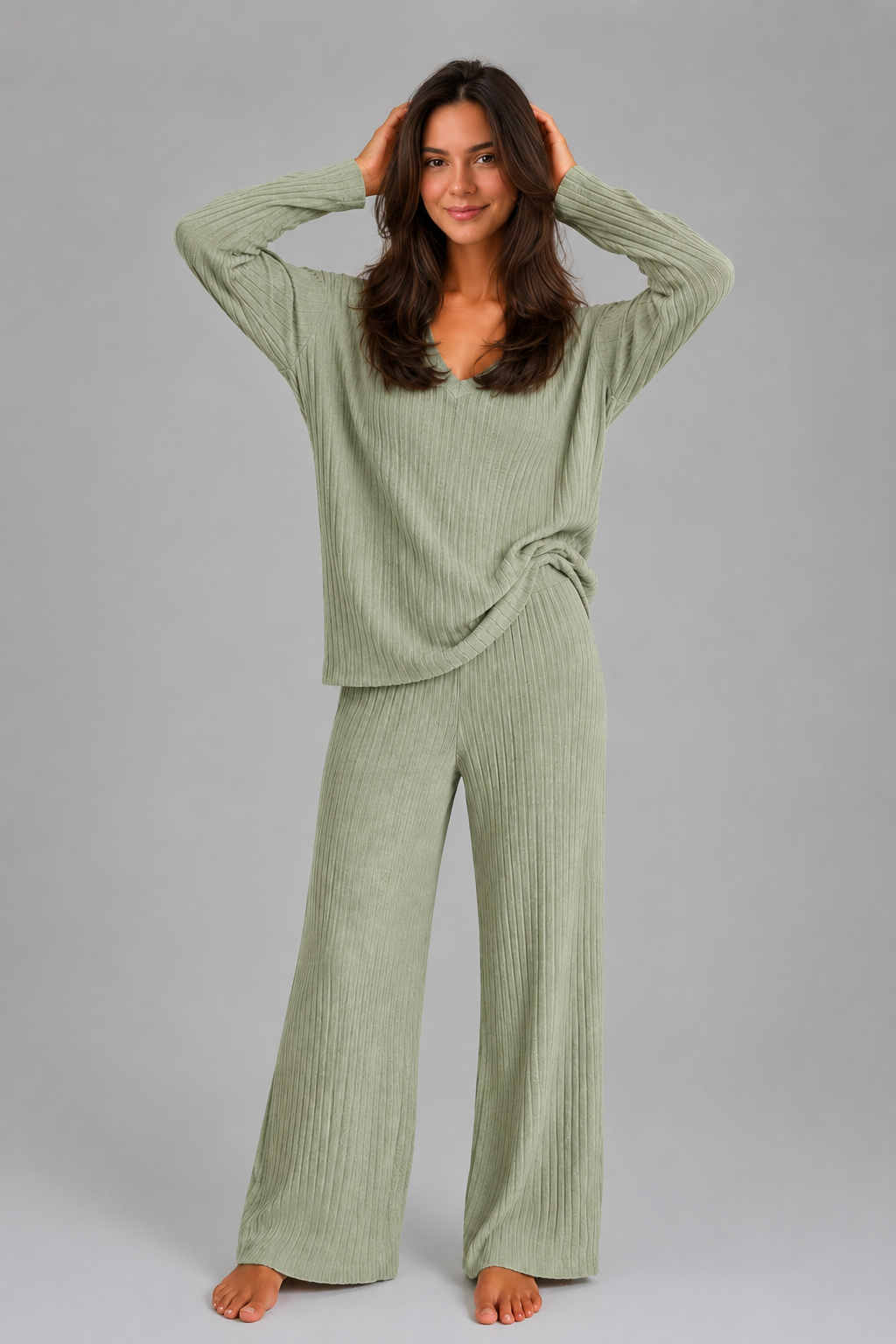 Ribbed Knit Wide Leg Co-Ord Set