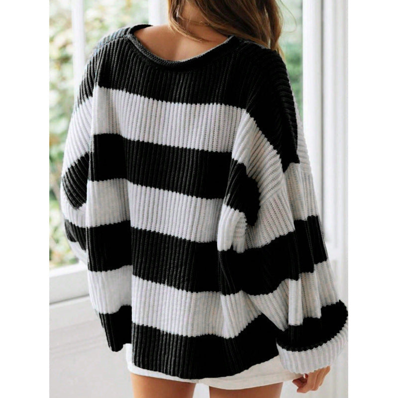 Striped Batwing Sleeve Knit Sweater