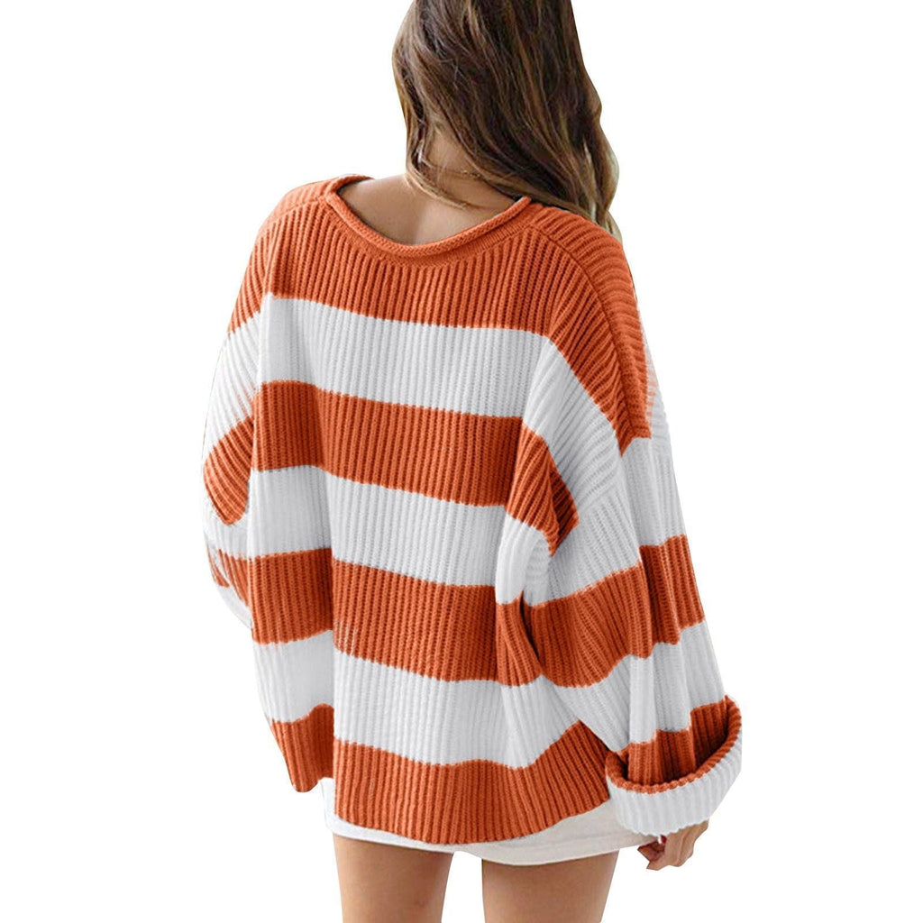 Striped Batwing Sleeve Knit Sweater