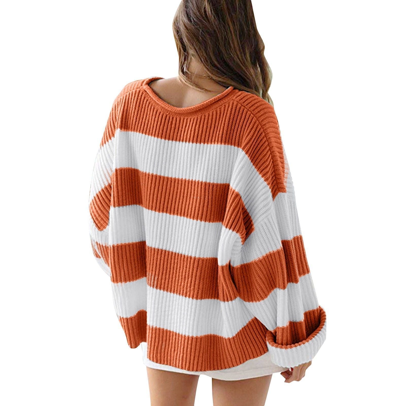 Striped Batwing Sleeve Knit Sweater