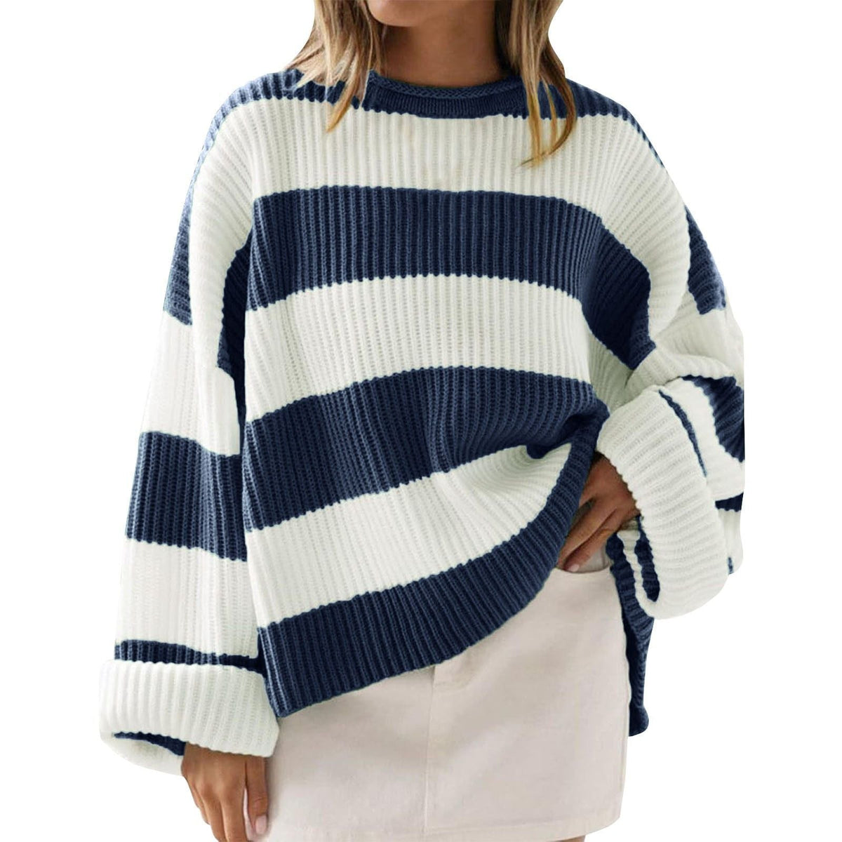 Striped Batwing Sleeve Knit Sweater