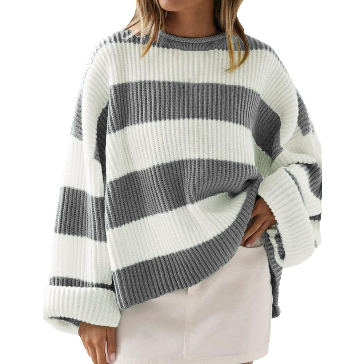 Striped Batwing Sleeve Knit Sweater