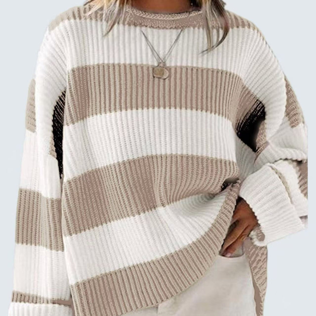 Striped Batwing Sleeve Knit Sweater