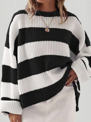 Striped Batwing Sleeve Knit Sweater