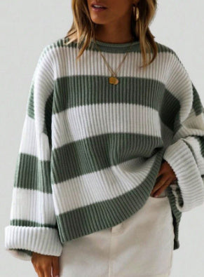 Striped Batwing Sleeve Knit Sweater