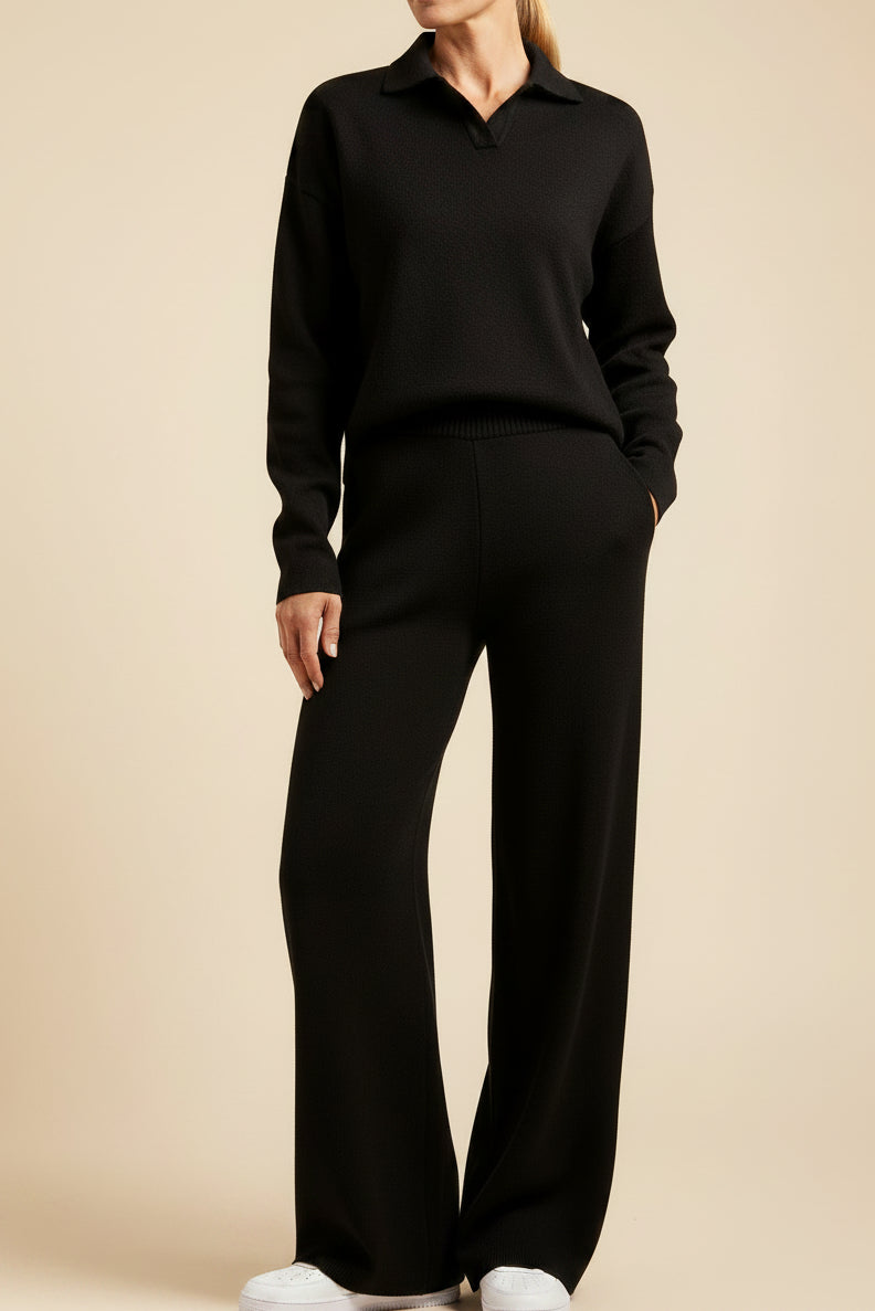 Collared Wide Leg Lounge Set