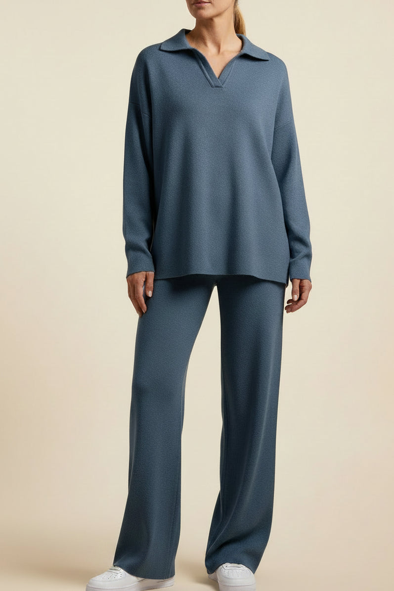 Collared Wide Leg Lounge Set