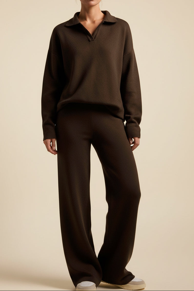 Collared Wide Leg Lounge Set