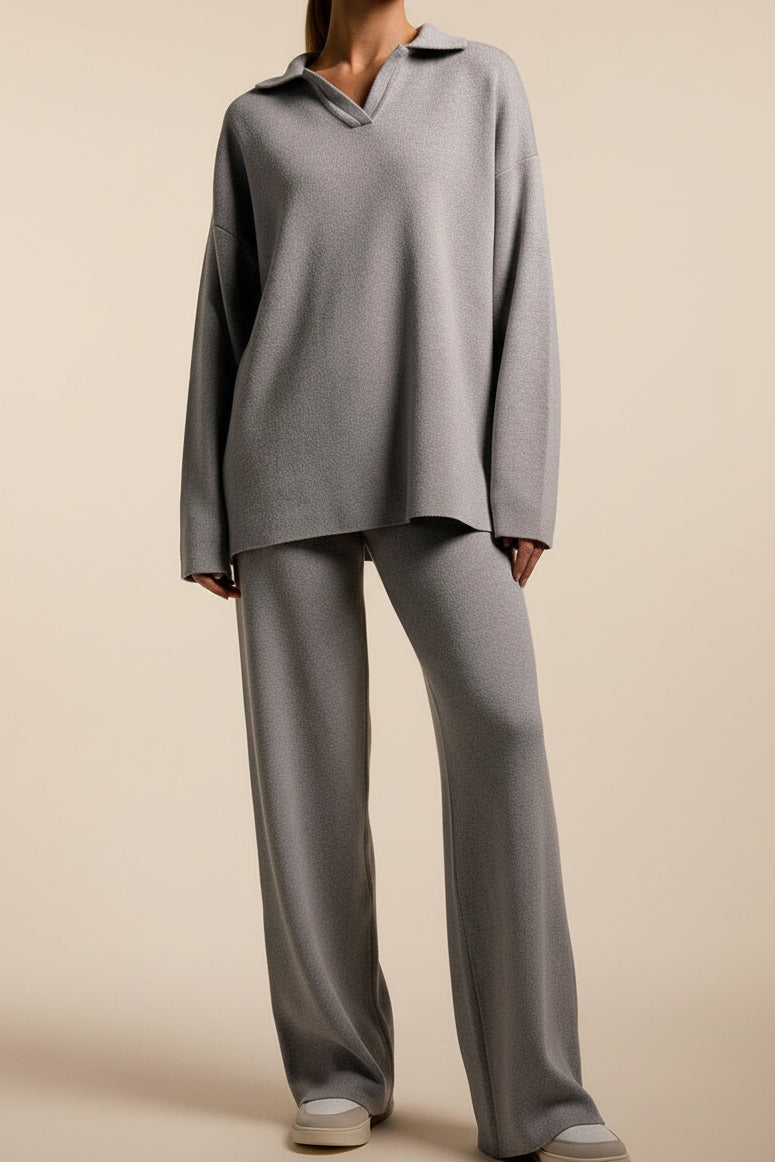 Collared Wide Leg Lounge Set