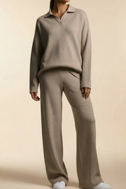 Collared Wide Leg Lounge Set