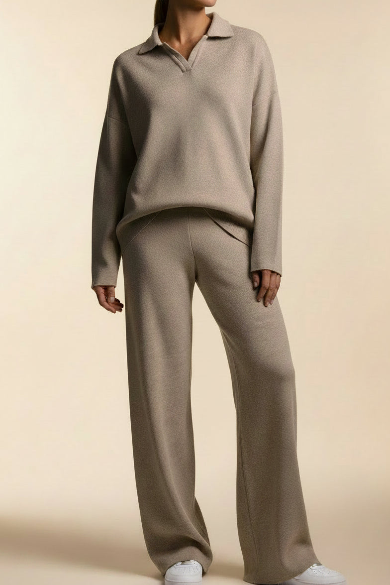Collared Wide Leg Lounge Set