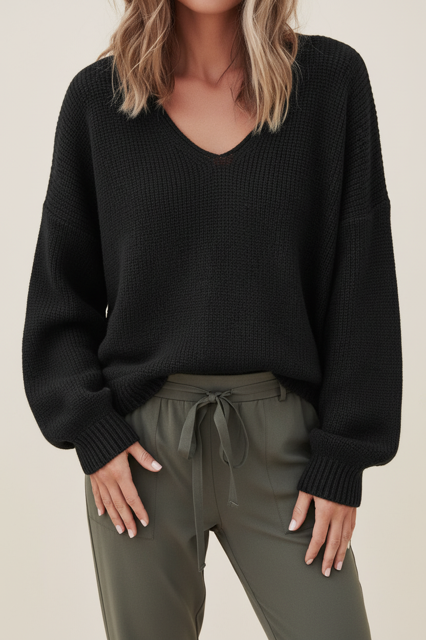 Relaxed V-Neck Knit Sweater
