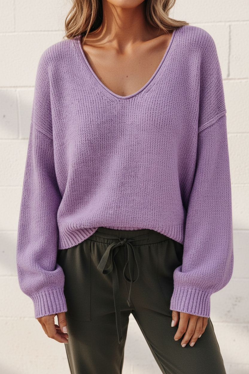 Relaxed V-Neck Knit Sweater