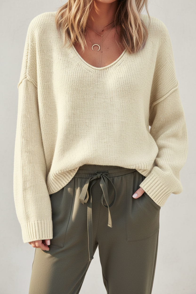 Relaxed V-Neck Knit Sweater