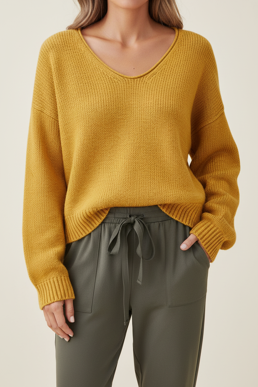 Relaxed V-Neck Knit Sweater